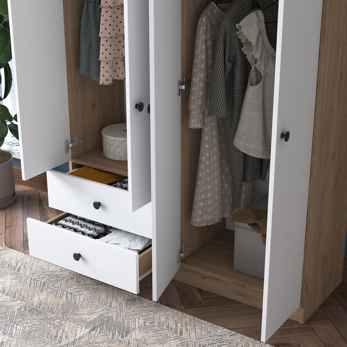 Kledingkast Walnoot Wit Melamine - Hang en leg - 120x170x42,5 cm - Aspen