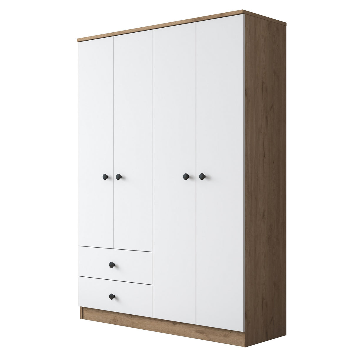 Kledingkast Walnoot Wit Melamine - Hang en leg - 120x170x42,5 cm - Aspen