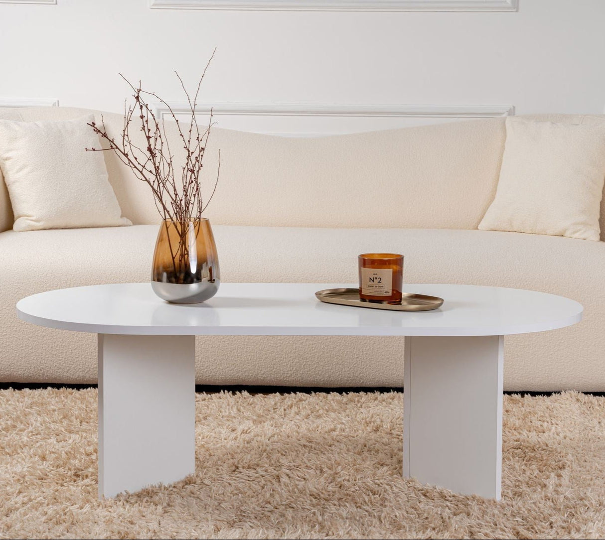 Salontafel wit melamine boogvorm Koda 119x60 cm