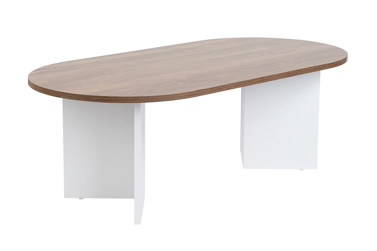 Ovale Salontafel Walnoot Look - Witte Poot - Sabla - 119x60
