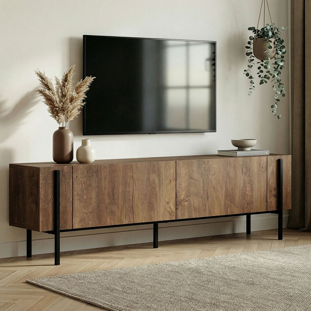 Nexus tv-meubel eikenlook zwart 180 cm Kafkas eikenlook / Zwart Gemelamineerd hout