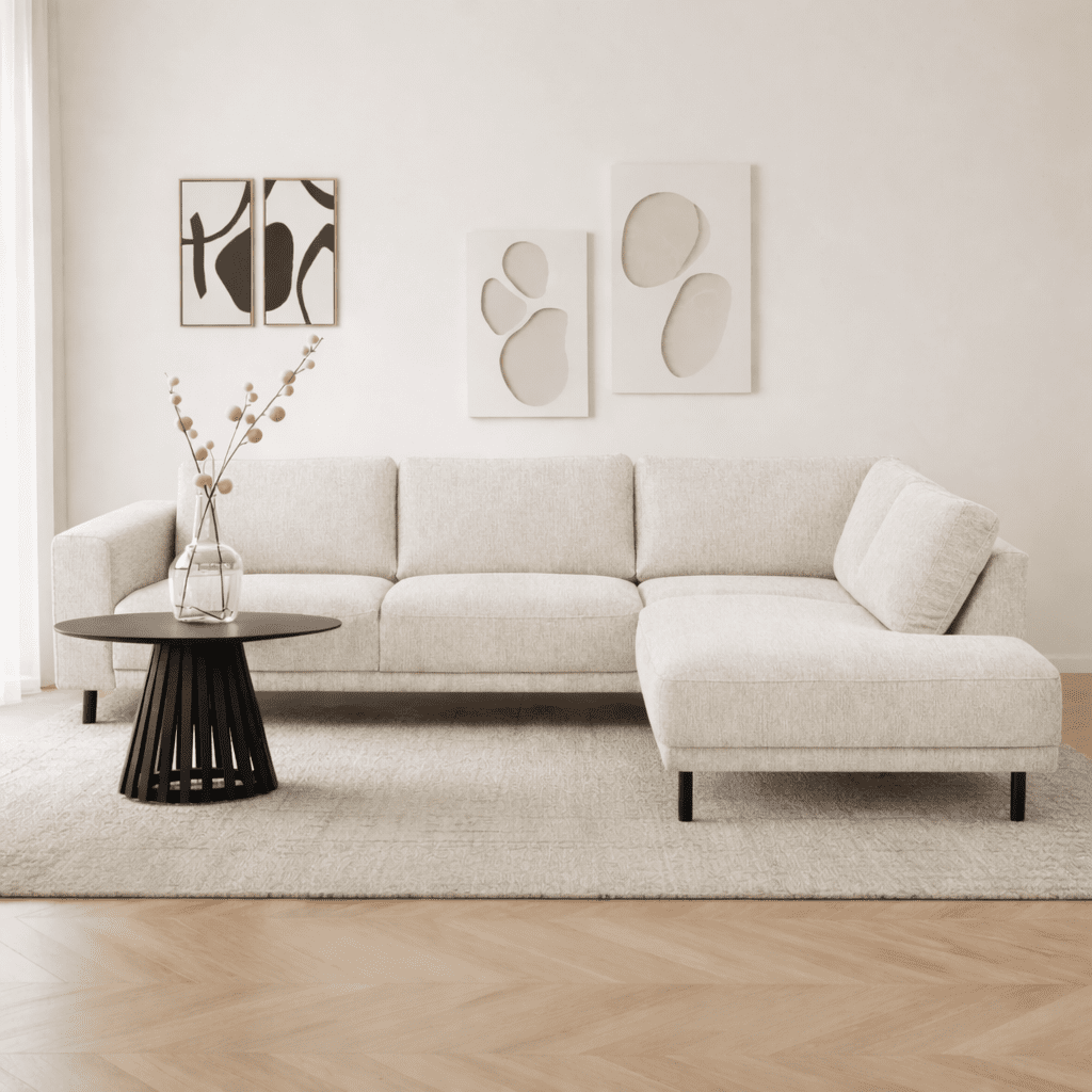 Moderne 3-zits Hoekbank Rechts Beige Stof Aniko met Lounger 240x197x78 cm
