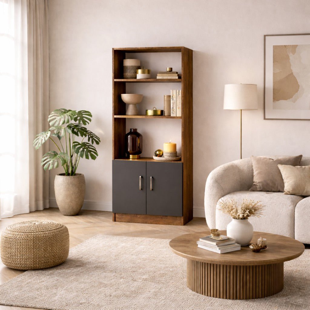 Boekenkast Aventur Walnoot Antraciet Melamine 63,6x140x37,6 cm