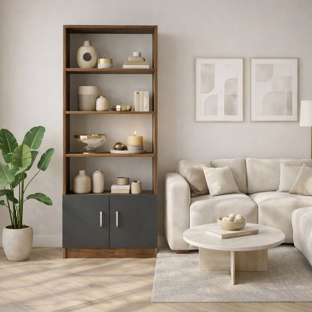 Boekenkast Aventur Walnoot Antraciet Melamine 63,6x140x37,6 cm