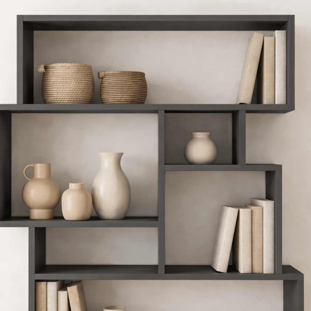 Asymmetrische boekenkast antraciet melamine Karmato 96x168,5x25,5 cm