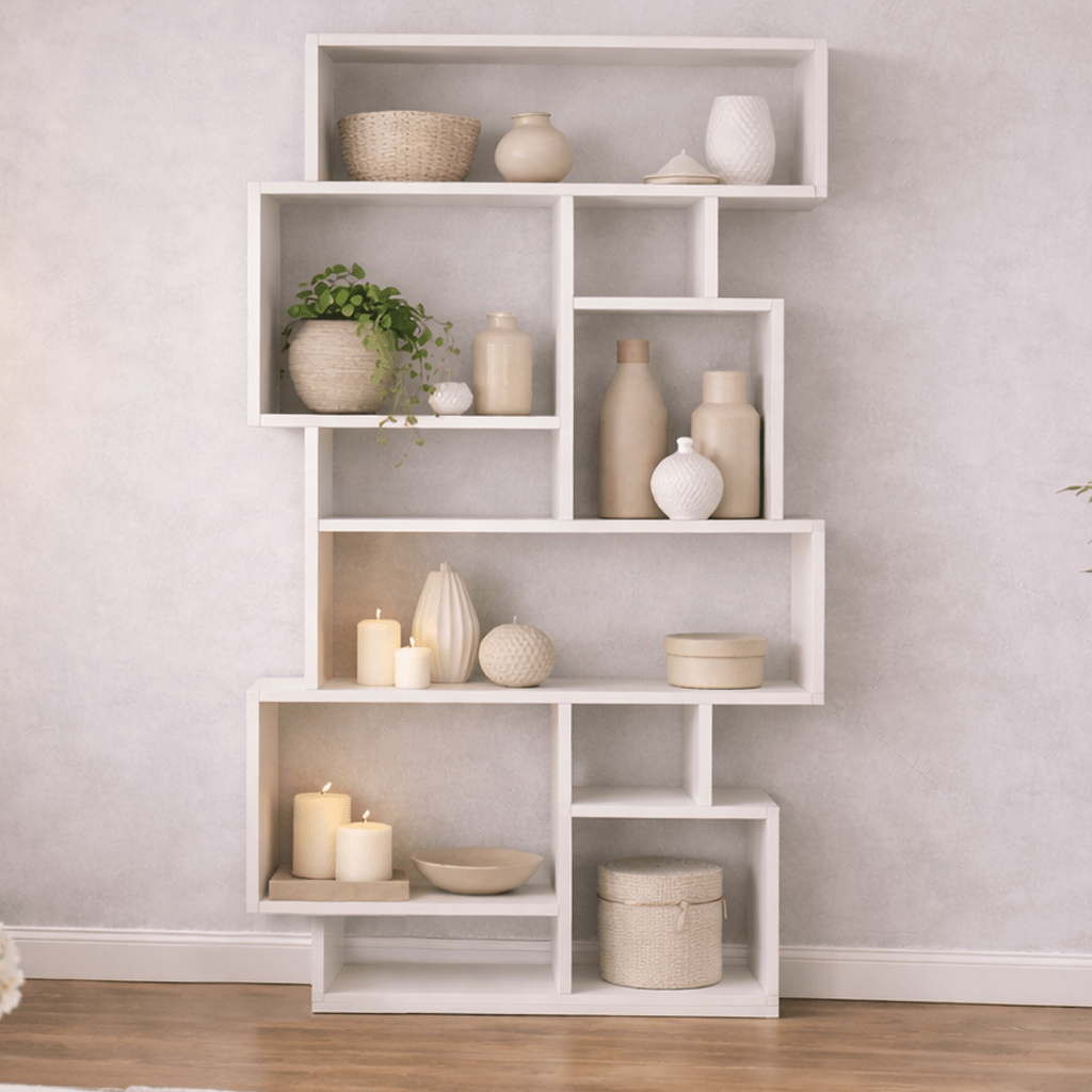 Asymmetrische boekenkast wit melamine Karmato 96x168,5x25,5 cm