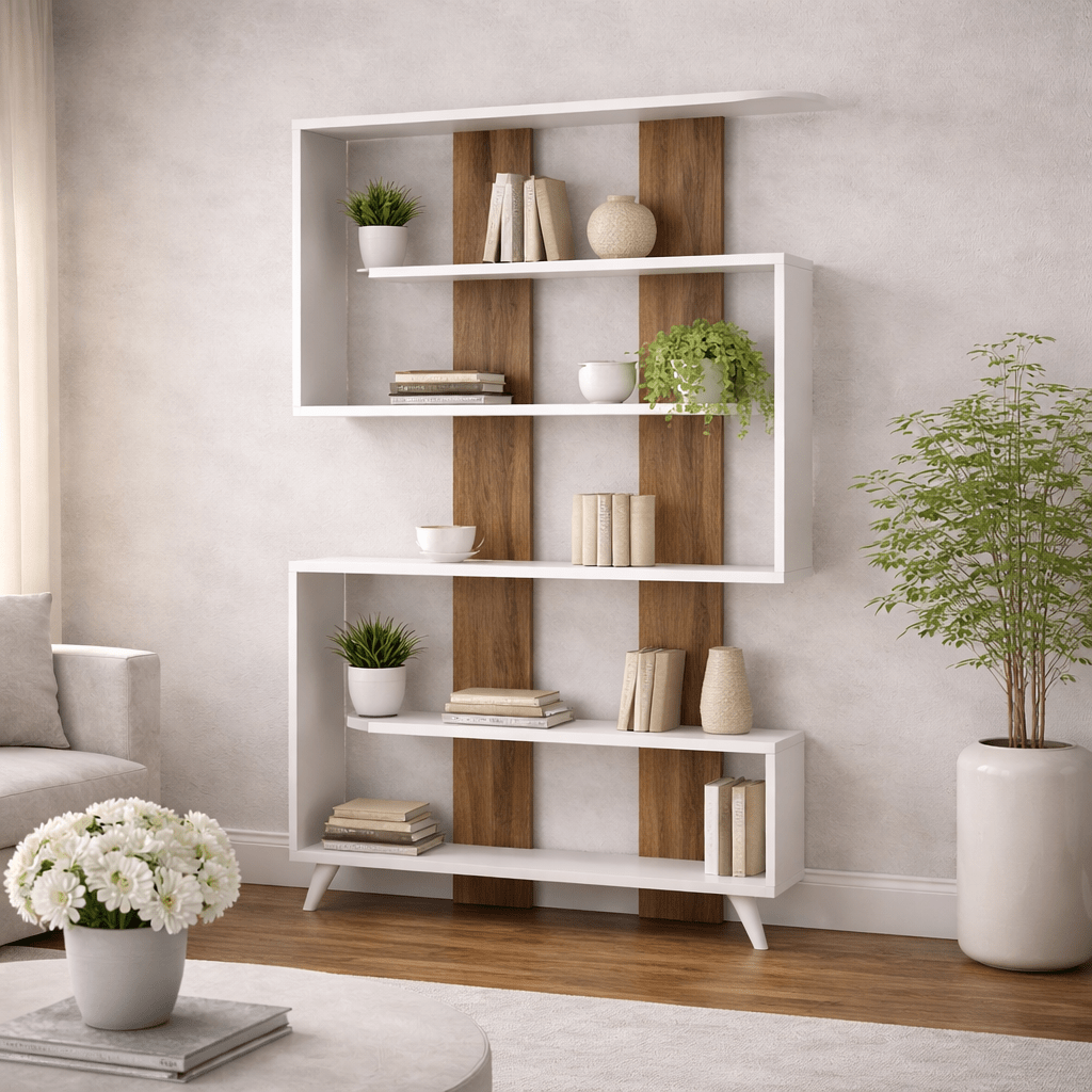 Boekenkast Rain Wit Walnoot Melamine 120x162x20 cm