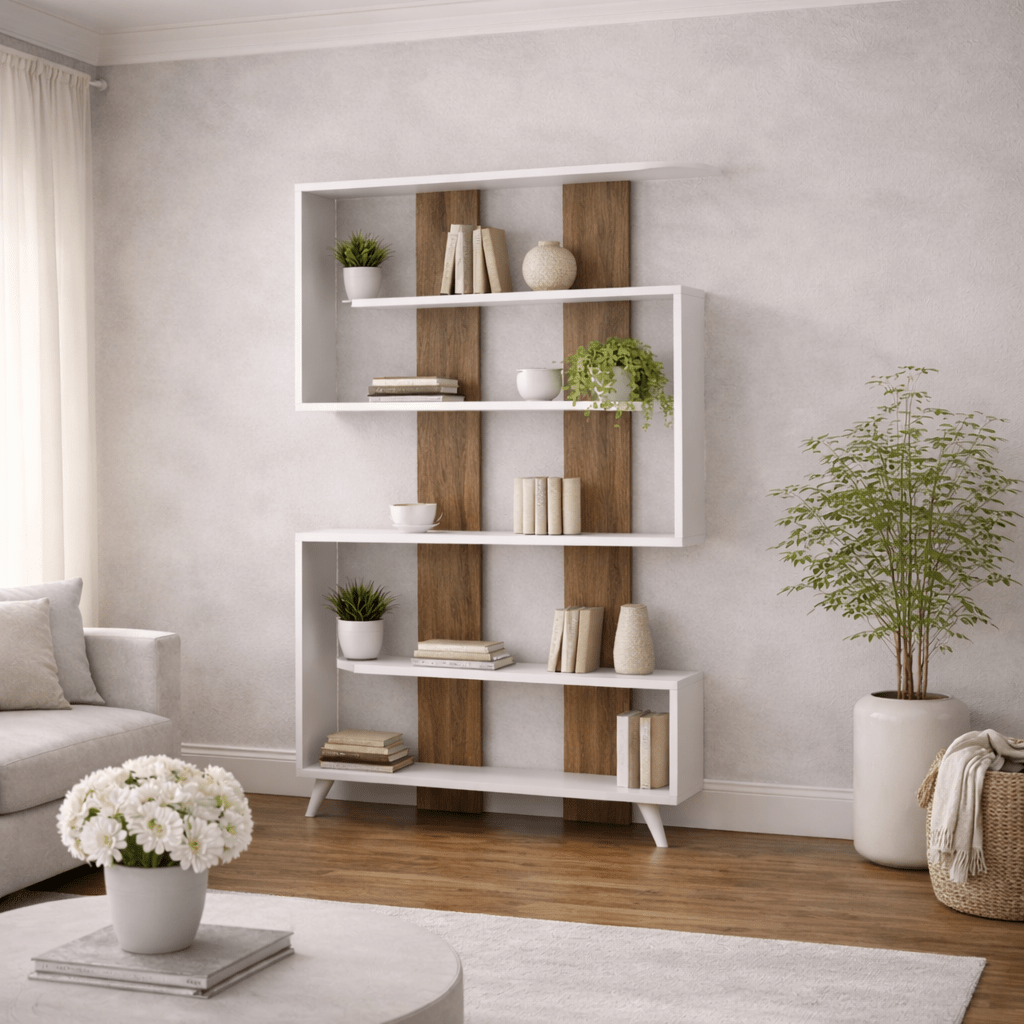 Boekenkast Rain Wit Walnoot Melamine 120x162x20 cm