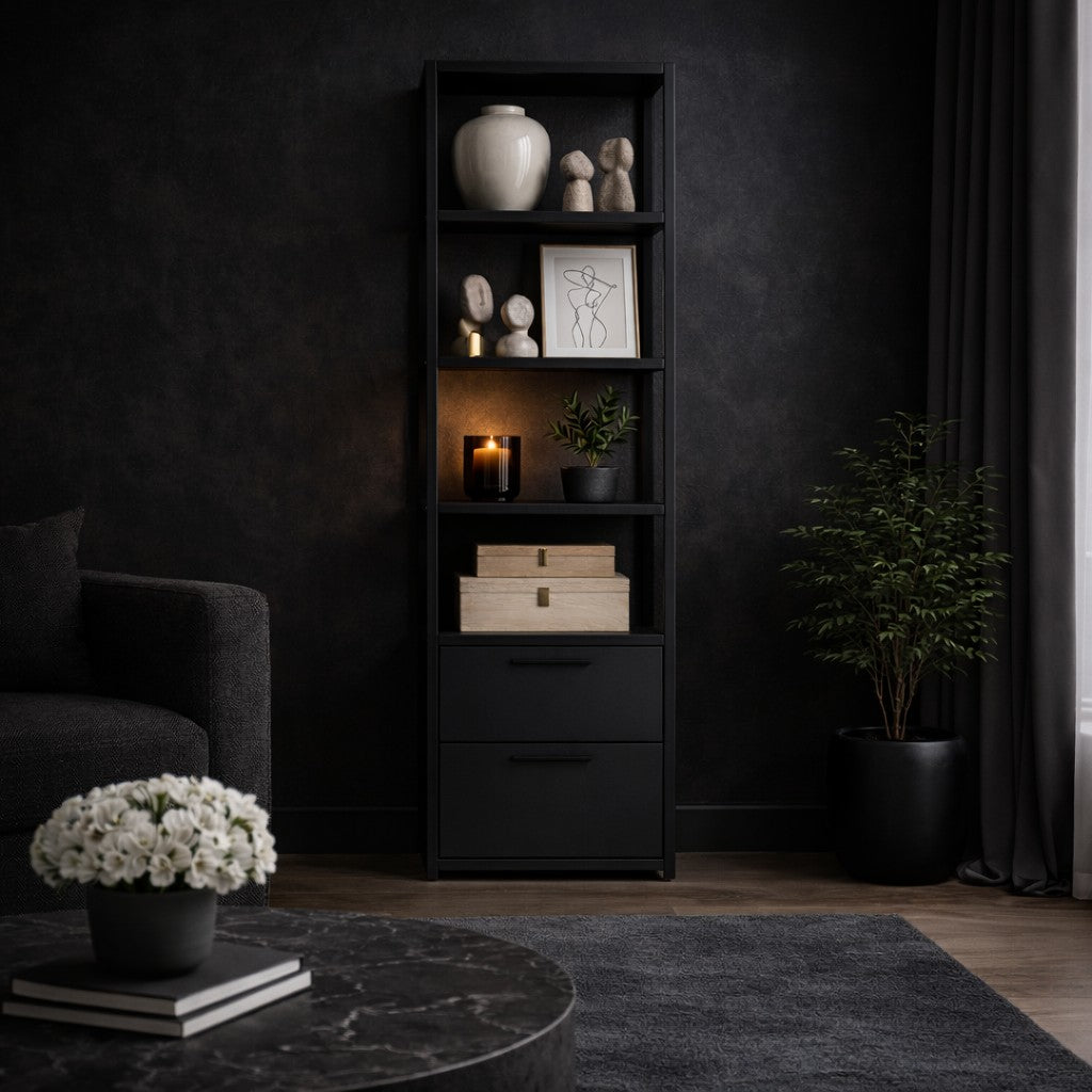 Boekenkast Robbins Black Zwart Antraciet Melamine 39x160x39 cm