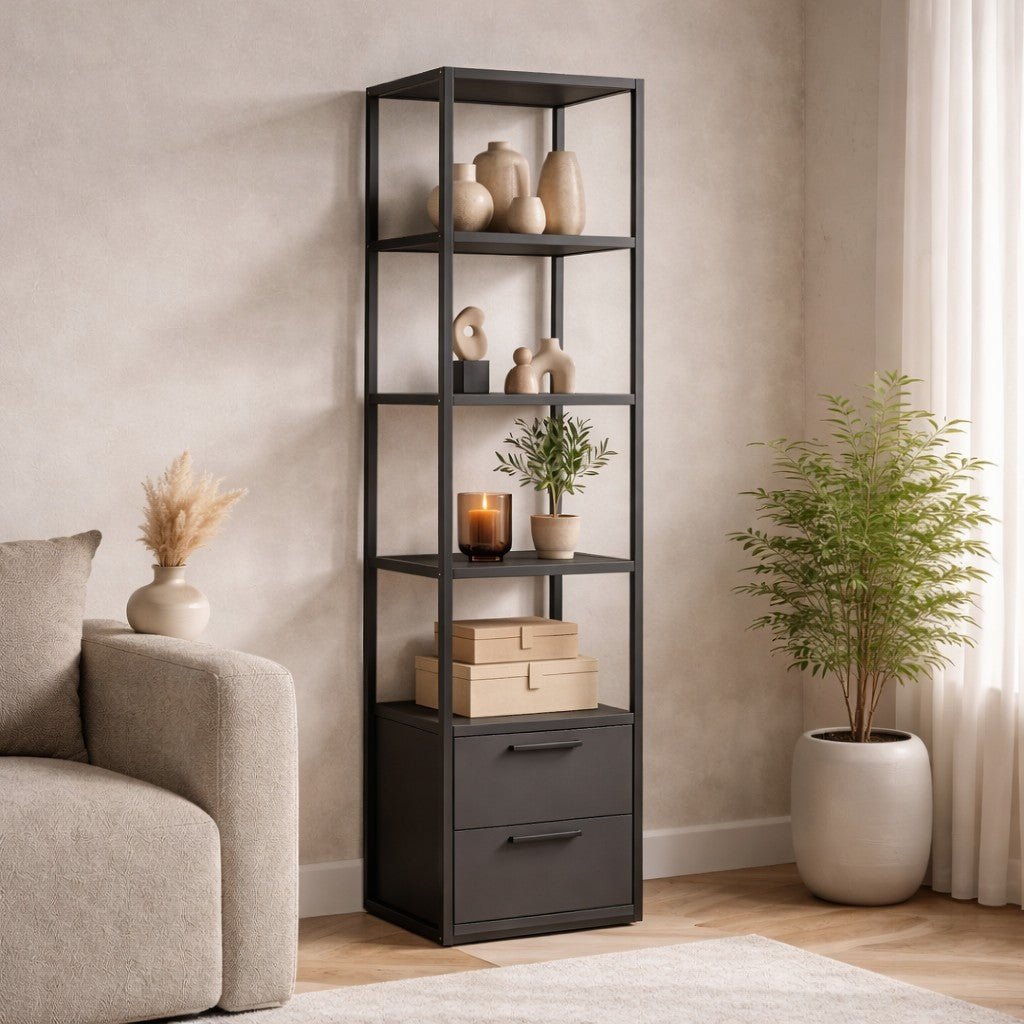 Boekenkast Robbins Black Zwart Antraciet Melamine 39x160x39 cm