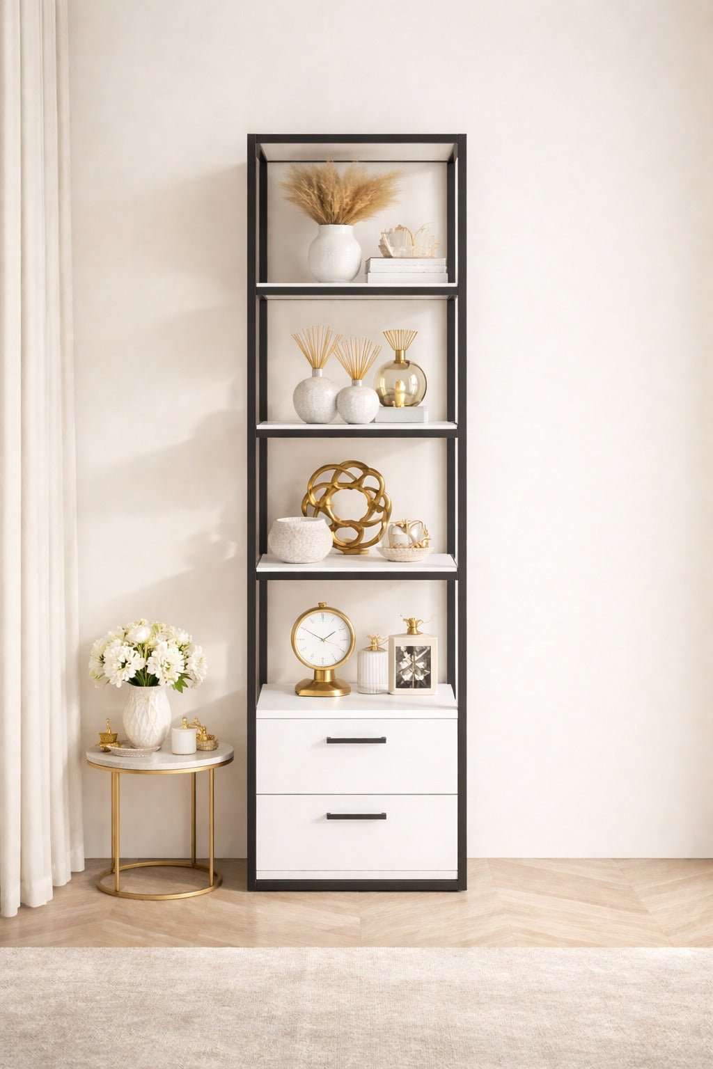 Boekenkast Robbins Black Zwart Wit Melamine 39x160x39 cm