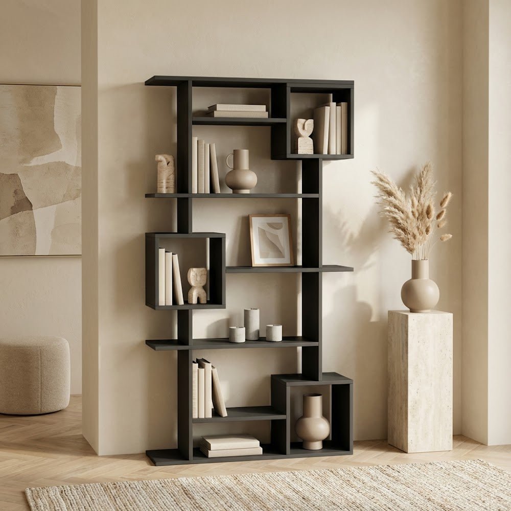 Asymmetrische boekenkast antraciet melamine Soto 92x173x28 cm