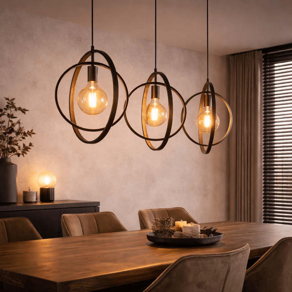 Hanglampen - Hanglamp Industrieel - zwart - rond metaal - Otan 3 - lichts - Dimehouse