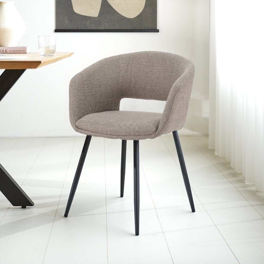Set van 4 Scandinavische Eetkamerstoelen Don Taupe Stof Kuipvorm - Met Armleuningen