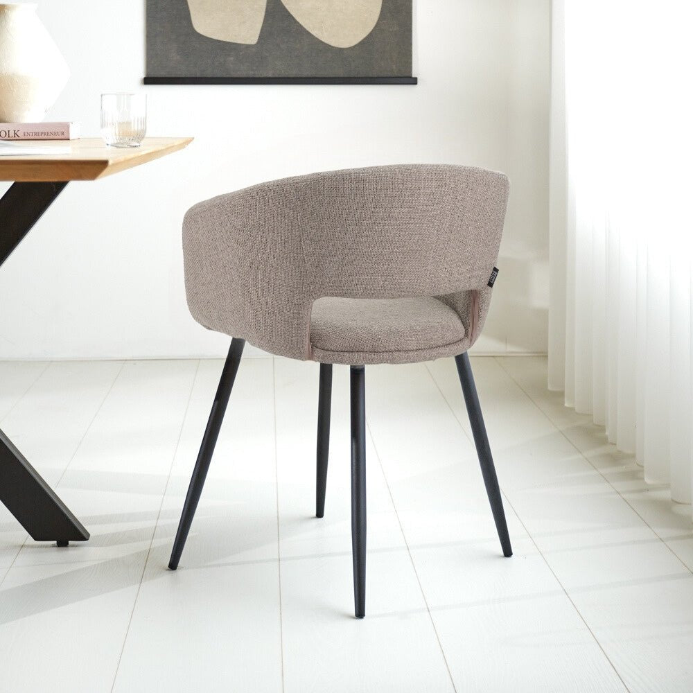 Set van 4 Scandinavische Eetkamerstoelen Don Taupe Stof Kuipvorm - Met Armleuningen