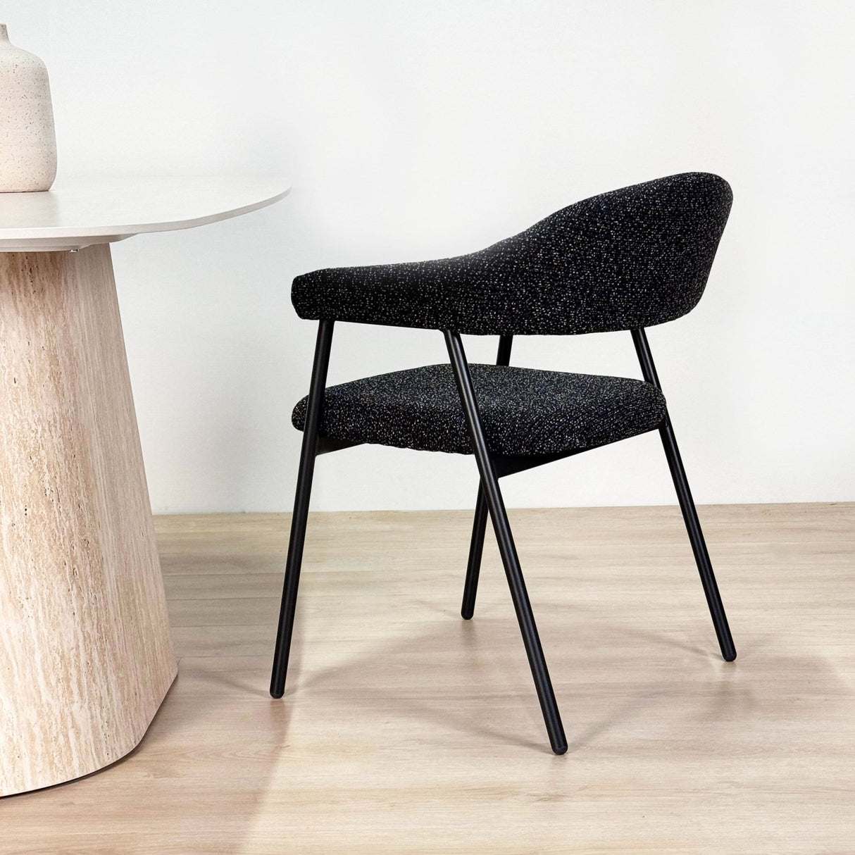 Eetkamerstoel Bouclé Zwart Lisa - Zwart Frame