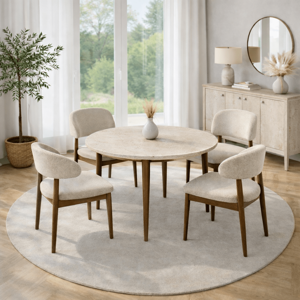 Eettafel Travertine en Walnoot Melamine uitschuifbaar 100-130 cm - Vienna