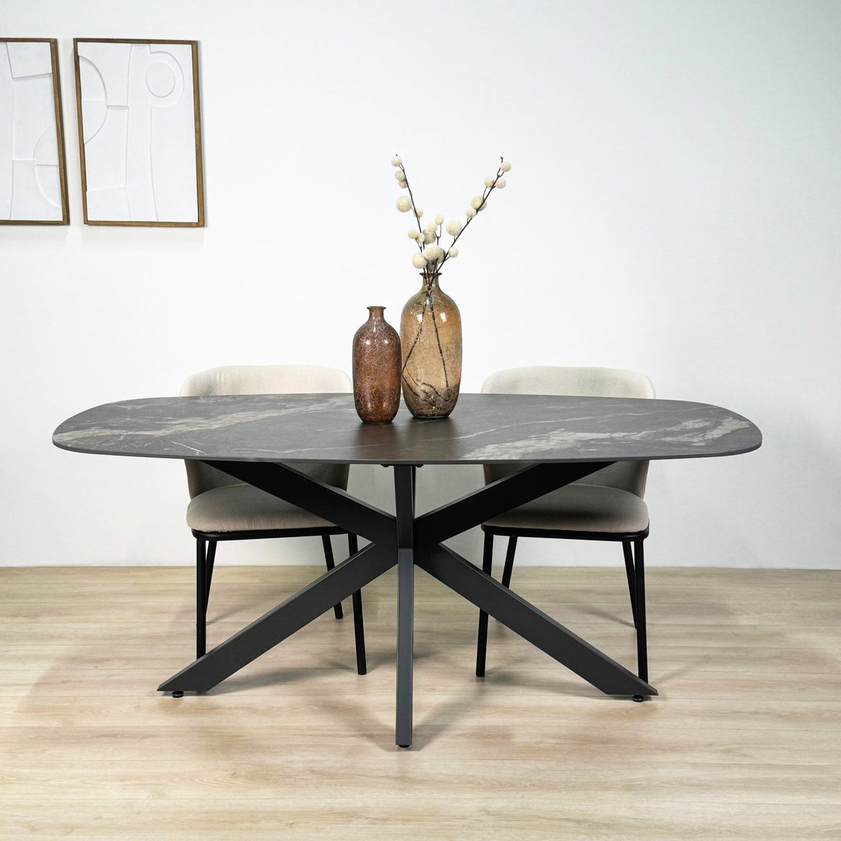 Eettafel Dolore 180x90 cm Deens Ovaal Marmerlook Zwart