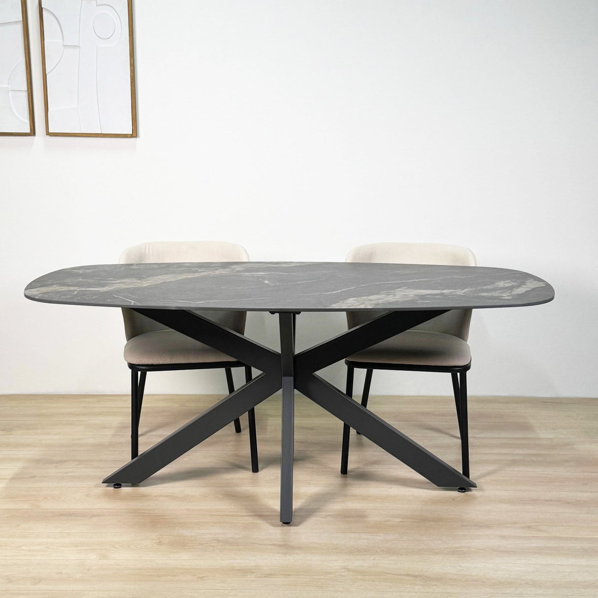 Eettafel Dolore 180x90 cm Deens Ovaal Marmerlook Zwart