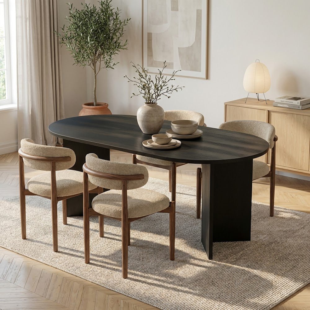 Ovale eettafel Zwart melamine - Japandi - 200x89,5x75 cm - Sota