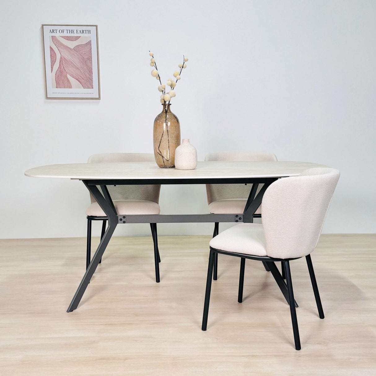 Eettafel Vesta Deens Ovaal Keramiek Travertinlook 180 cm