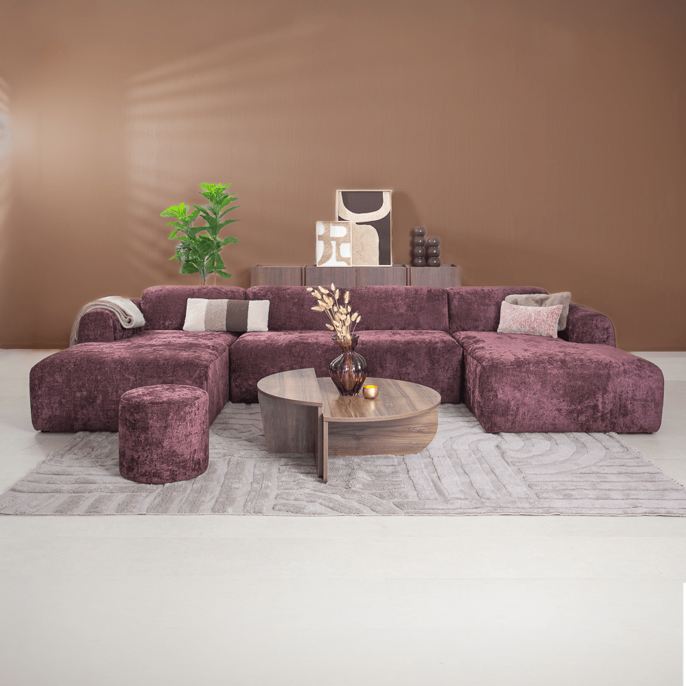 Banken-U-bank paars chenille stof - 342x165 cm - Shane-Dimehouse