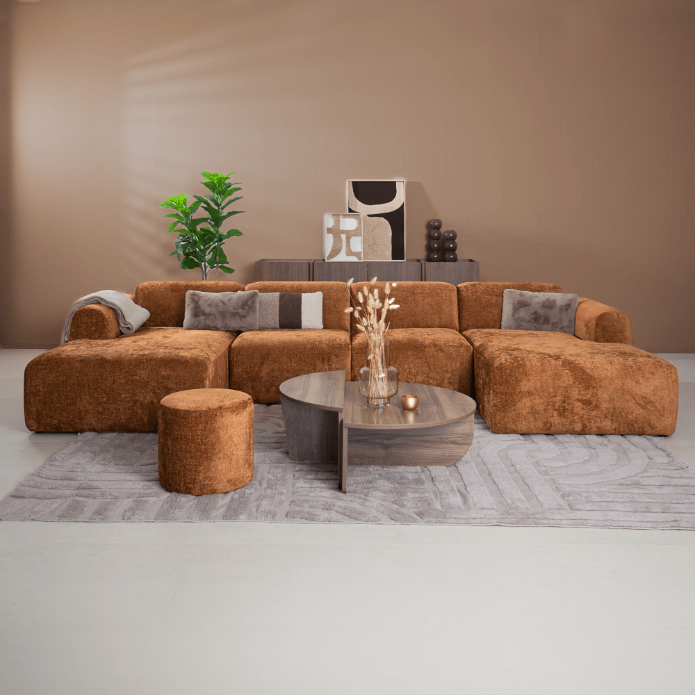 Banken-U-bank oker chenille stof - 342x165 cm - Shane-Dimehouse
