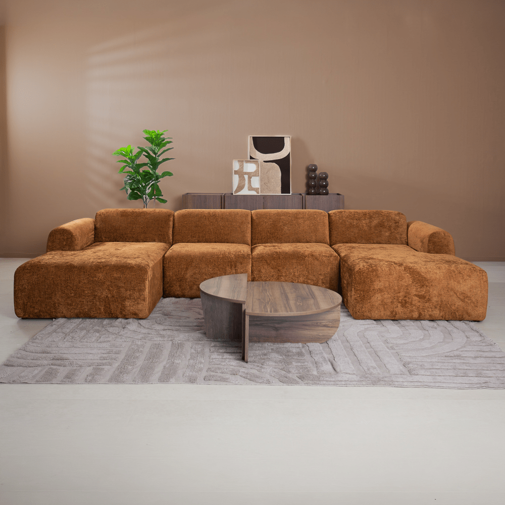 Banken-U-bank oker chenille stof - 342x165 cm - Shane-Dimehouse
