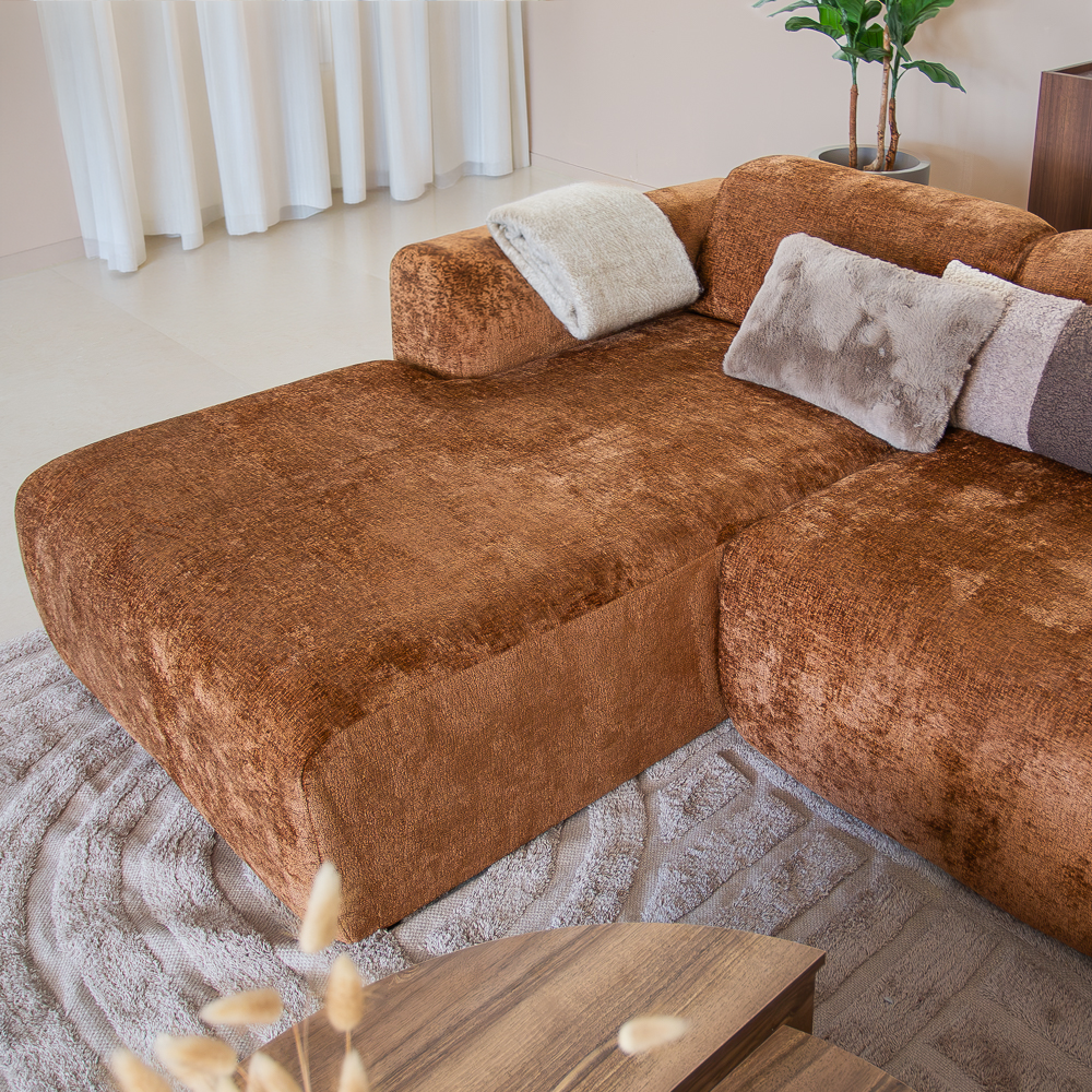 Hoekbank oker chenille stof - 292x170 cm - Shane - links