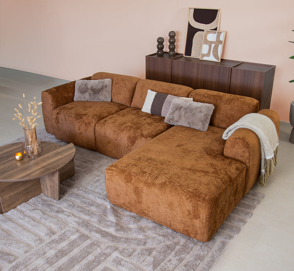 Hoekbank oker chenille stof - 292x170 cm - Shane - rechts