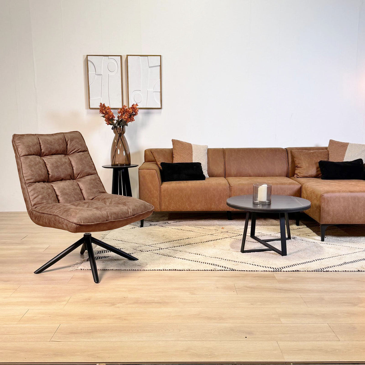 Draaifauteuil Yuki Cognac Eco-leer 360° Draaibaar