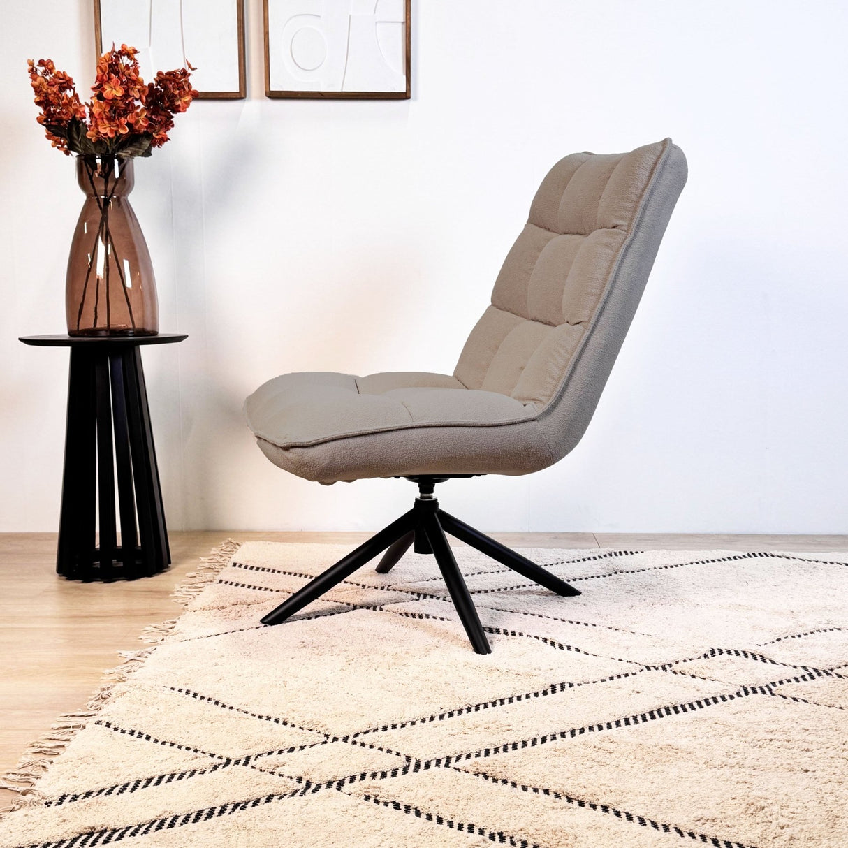 Draaifauteuil Yuki Taupe Bouclé 360° Draaibaar