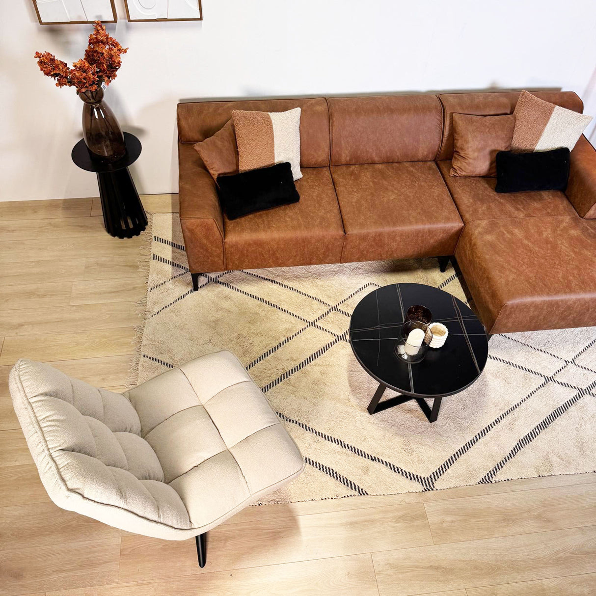 Draaifauteuil Yuki Beige Bouclé 360° Draaibaar