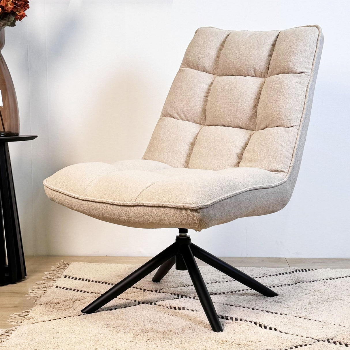 Draaifauteuil Yuki Beige Bouclé 360° Draaibaar