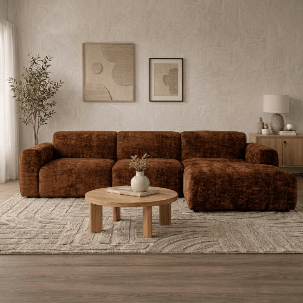 Banken-Hoekbank koper chenille stof - 270x165 cm - Shane - rechts-Dimehouse