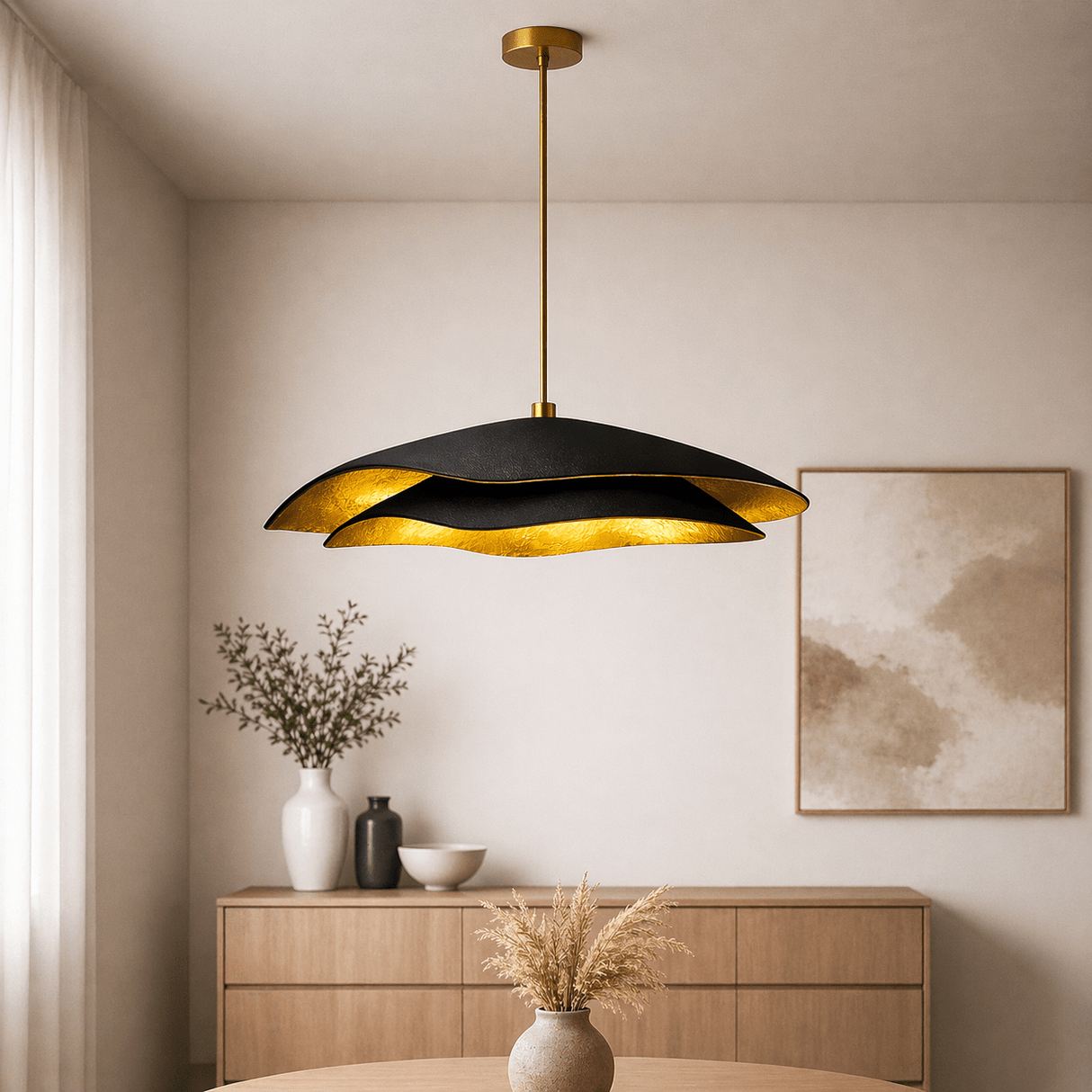 Hanglamp zwart met goud carbon betonnen kap - 40 en 50 cm - Flowing