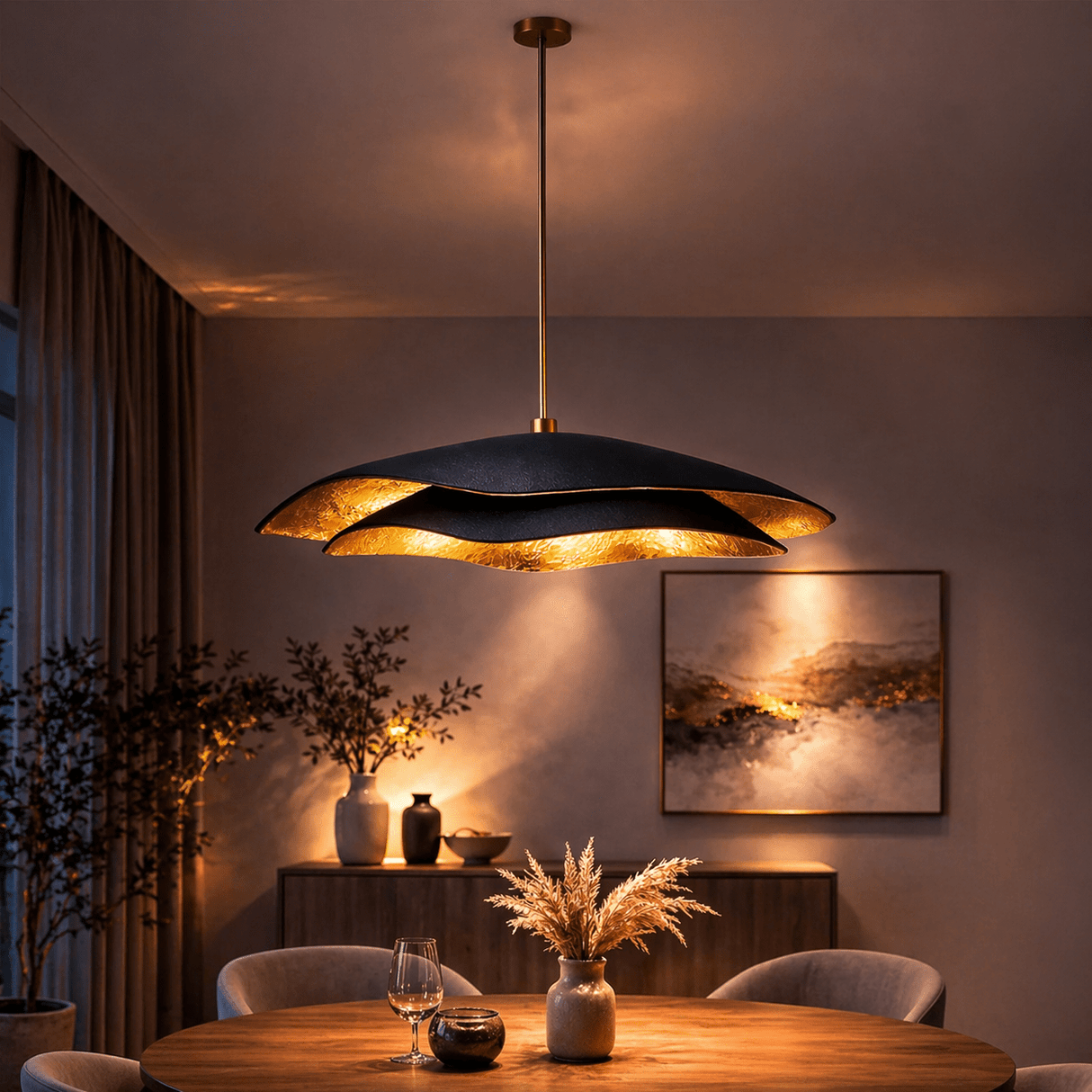 Hanglamp zwart met goud carbon betonnen kap - 40 en 50 cm - Flowing