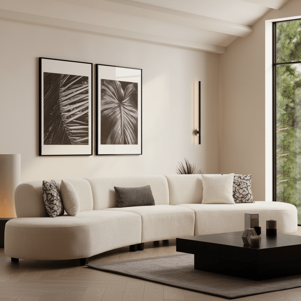 Hoekbank Beige gemêleerde stof organisch Pars - XXXL 390 cm sfeerfoto in modern interieur