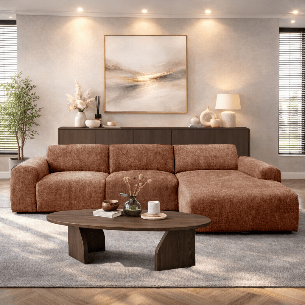 Hoekbank met lounge koper chenille stof Shane - rechts