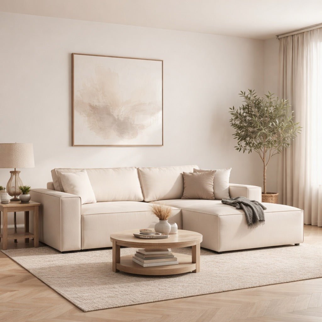 Slaapbank Beige stof - met opbergruimte - Rechts - 260 x 170 cm - Pirlo