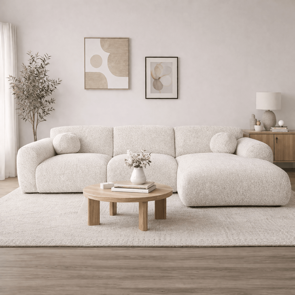 Banken - Hoekbank beige bouclé stof - 292x169 cm - Shane - rechts - Dimehouse