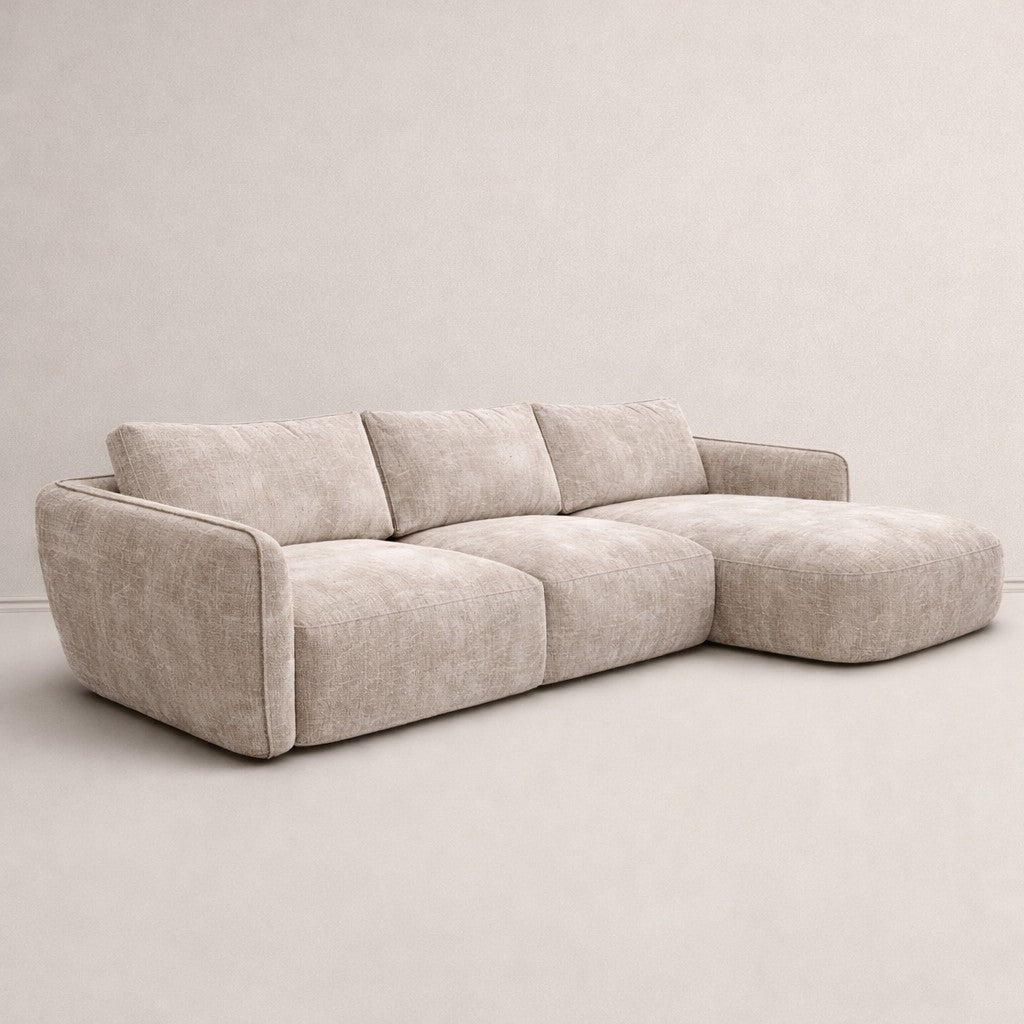 Hoekbank chaise longue beige structuurstof Dwayne - rechts