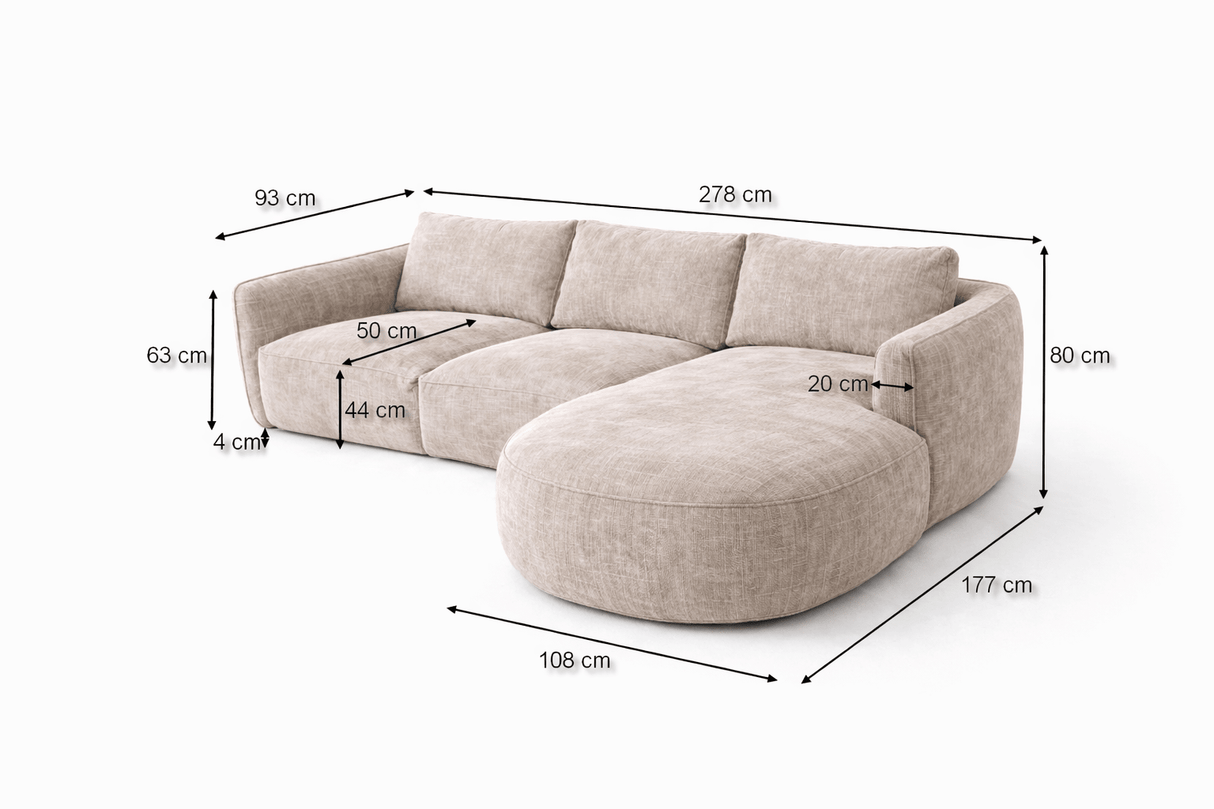 Hoekbank chaise longue beige structuurstof Dwayne - rechts