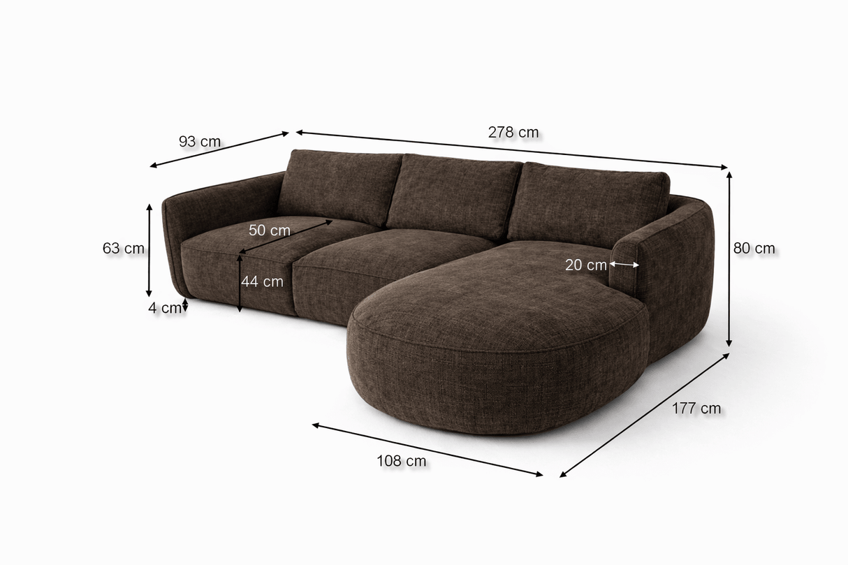 Banken - Hoekbank ronde longue mokka bruin velvet structuurstof Dwayne - rechts - Dimehouse