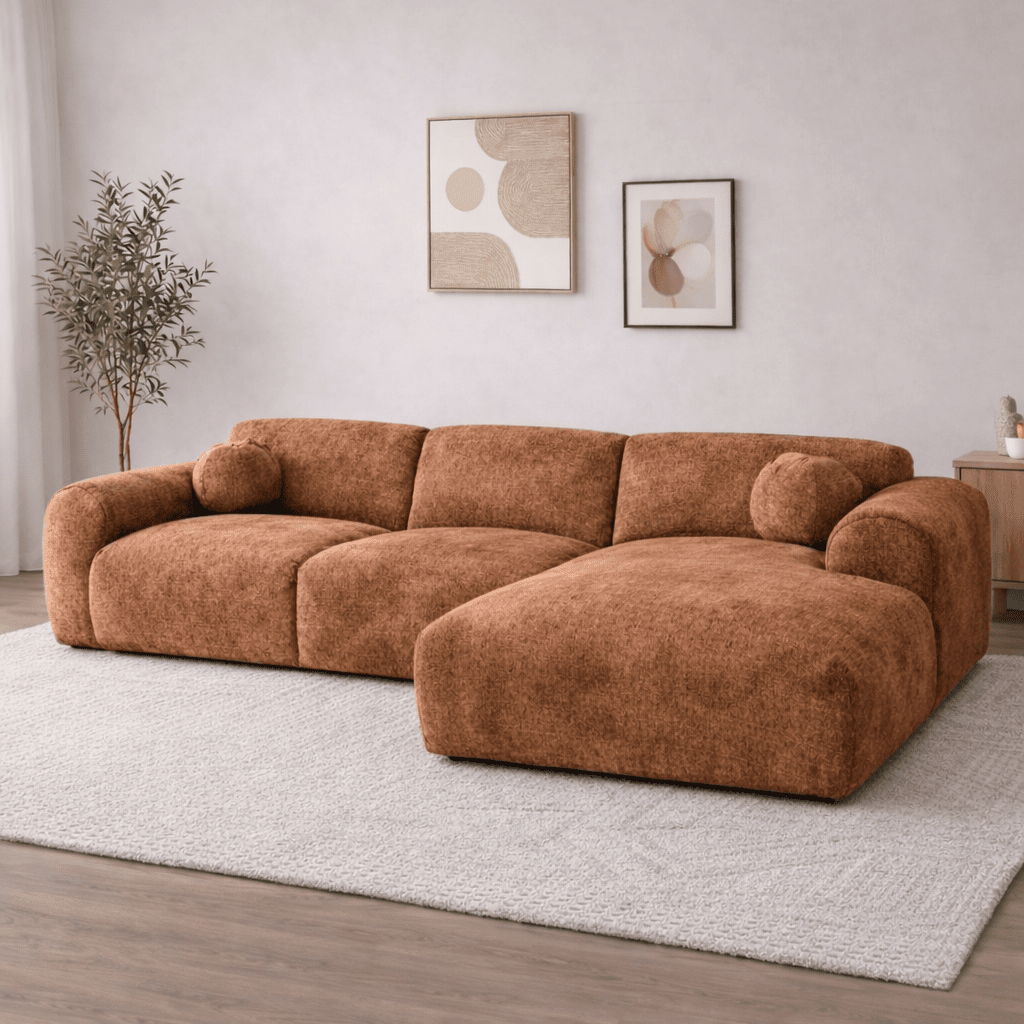 Hoekbank met lounge koper chenille stof Shane - rechts