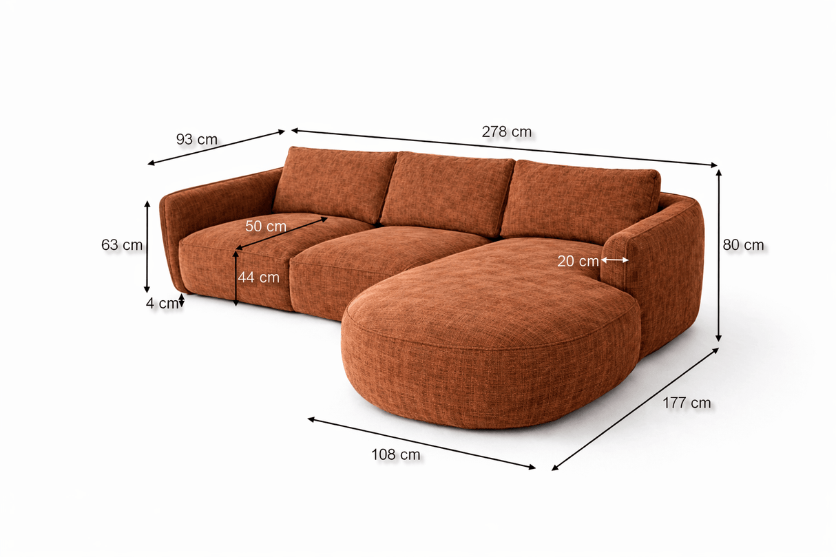Banken - Hoekbank ronde longue koper velvet structuurstof Dwayne - rechts - Dimehouse