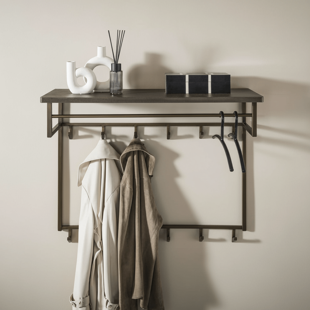 Kapstok Ferre 12-Haaks - Met Hoedenplank - Metaal Antiek Brons