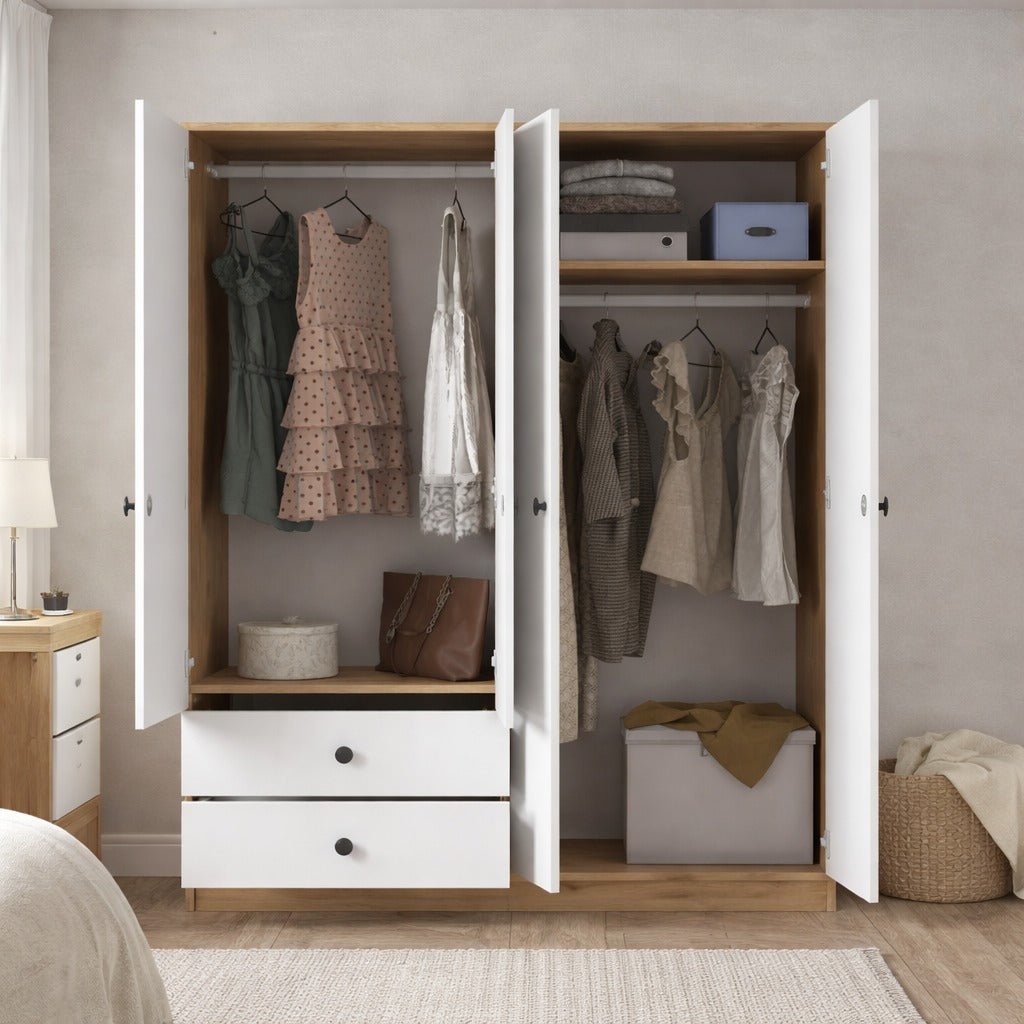 Kledingkast Walnoot Wit Melamine - Hang en leg - 120x170x42,5 cm - Aspen