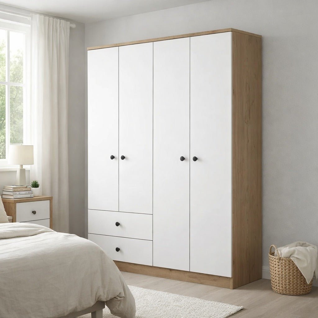 Kledingkast Walnoot Wit Melamine - Hang en leg - 120x170x42,5 cm - Aspen