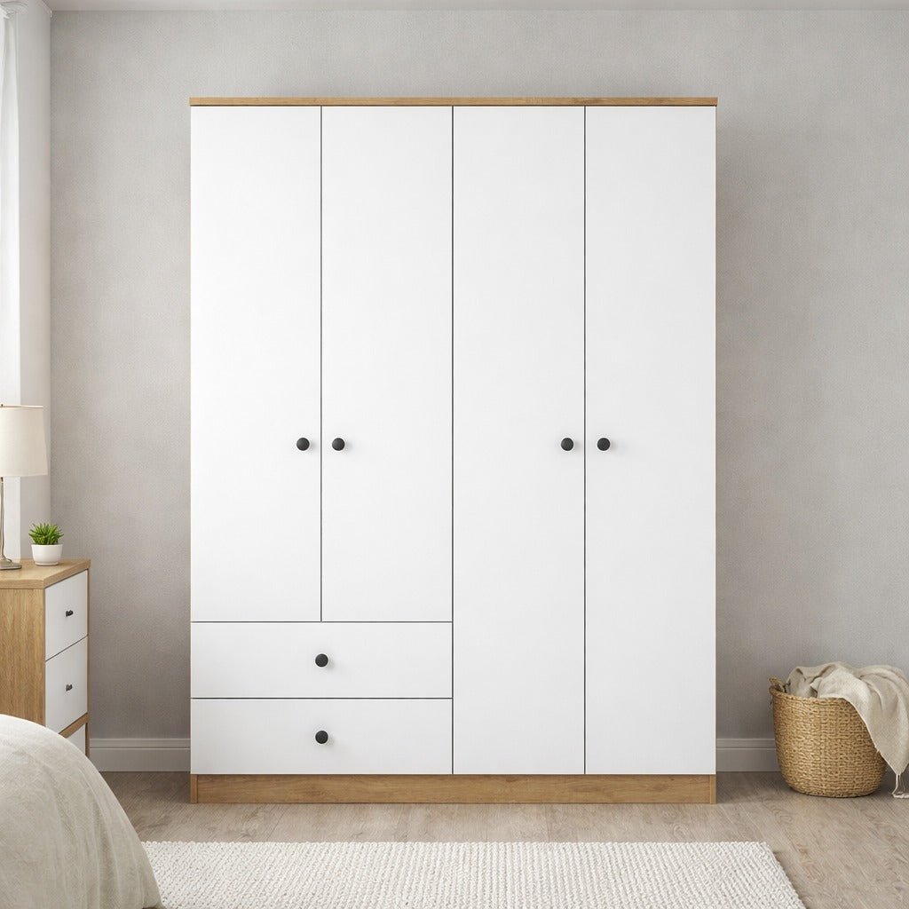 Kledingkast Walnoot Wit Melamine - Hang en leg - 120x170x42,5 cm - Aspen
